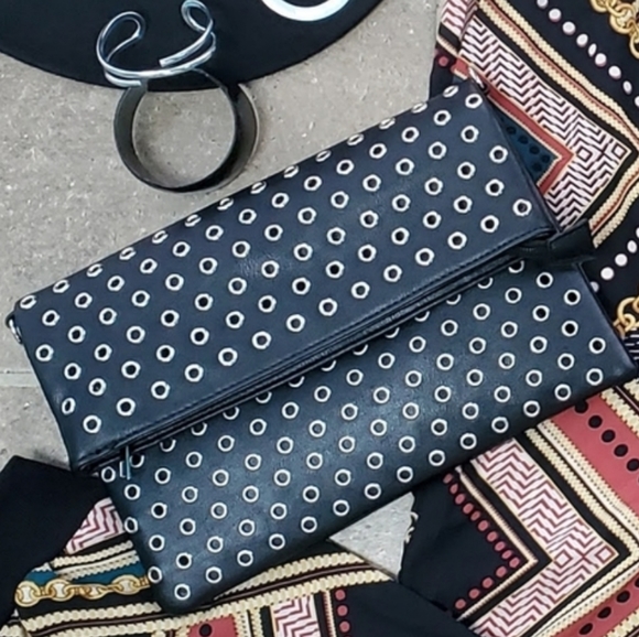 Taffycat's Boutique Handbags - Grommet Fold Over Clutch Bag with Detachable Shoulder  Strap